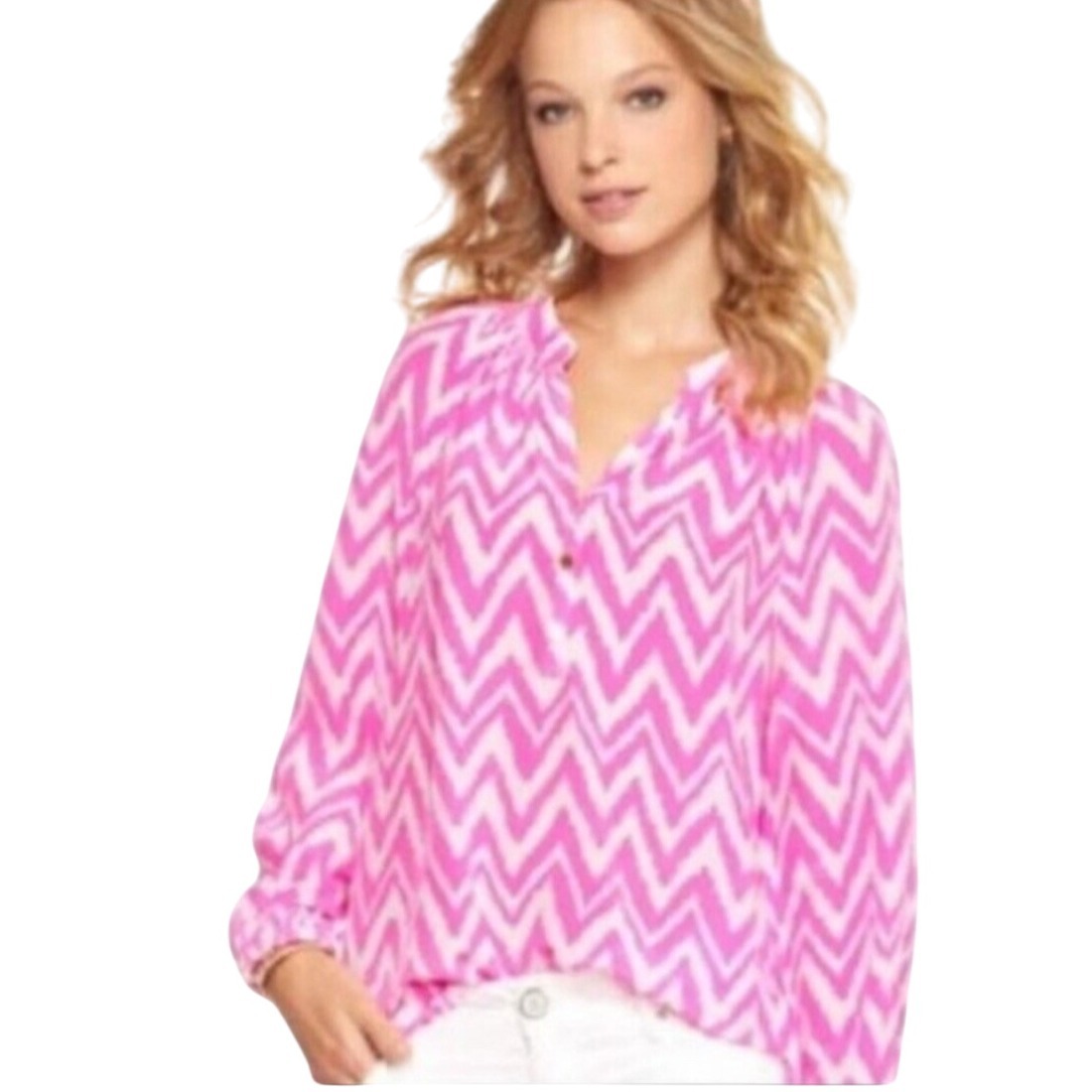 Lilly Pulitzer Pink Zig Zag Long Sleeve Blouse Top Women's Xs